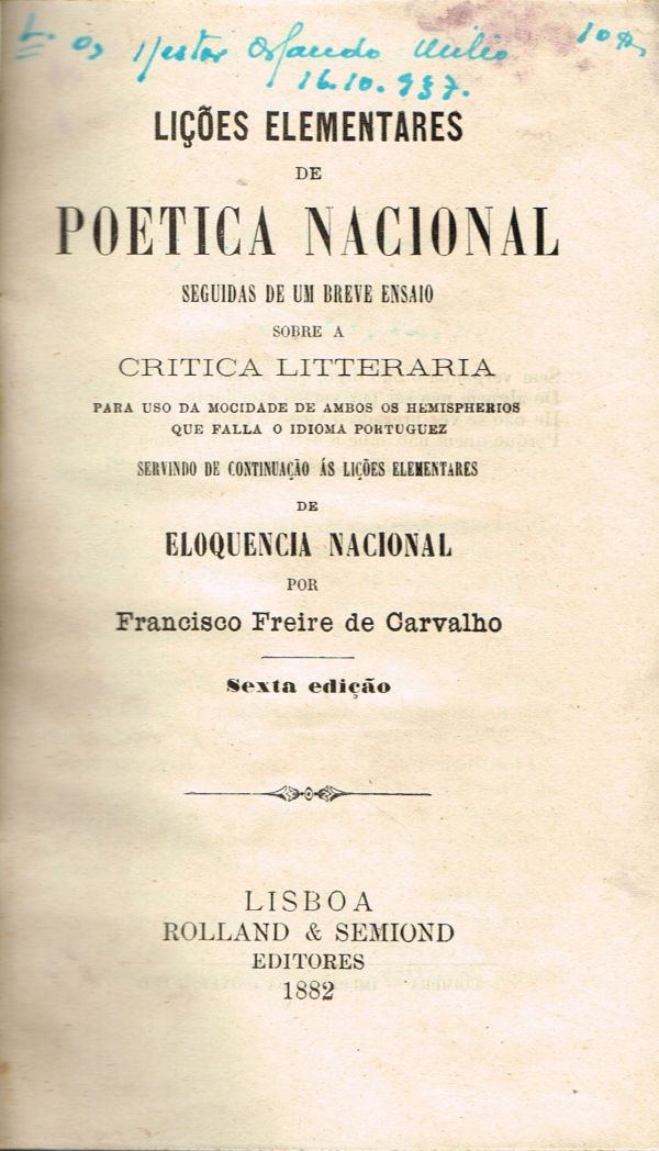 Lições elementares de poética nacional  - 800 CAR